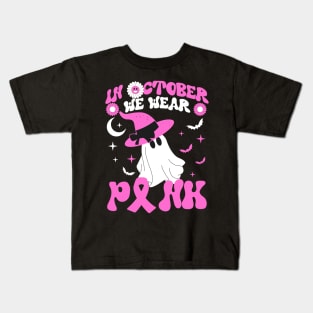 Wear Pink Breast Cancer Warrior Ghost Halloween Kids T-Shirt